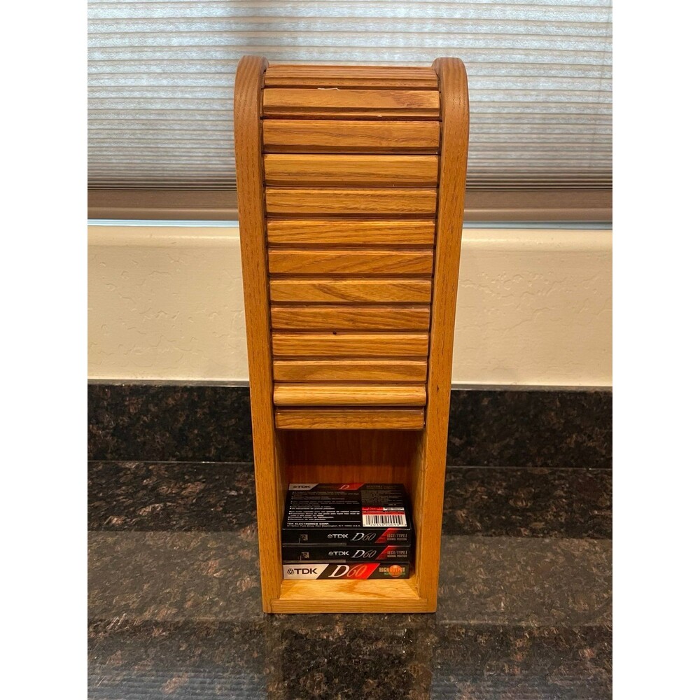 Vintage Oak Wood Tambour Storage Organizer - B